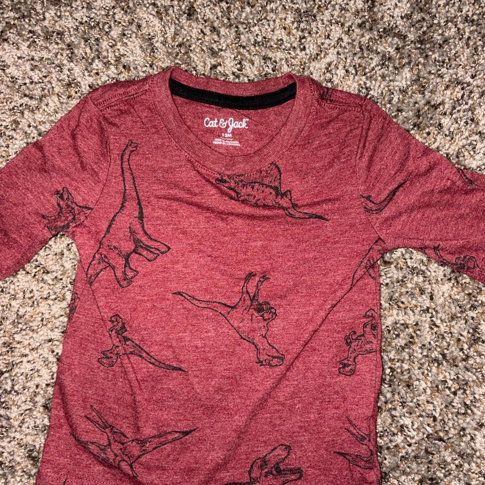 Cat & Jack Red Long-Sleeve Dinosaur Tee